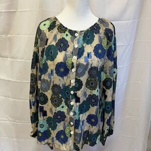 CBR Blue and Green Buttoned Long Sleeve Blouse